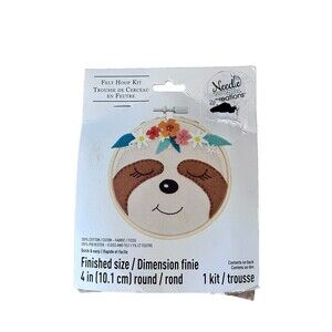 NEW Felt Hoop Kit Sloth Needle Creation Kit 4in Craft Cotton Fabric Animal